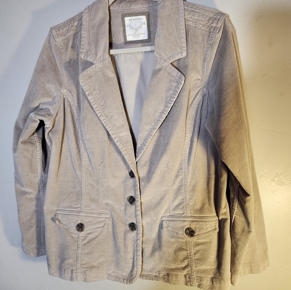 Sonoma beigh Corduroy Blazer 2 pocket cotton button up sz L